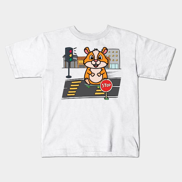 Funny Furry Hamster is skate boarding on the street Kids T-Shirt by Pet Station